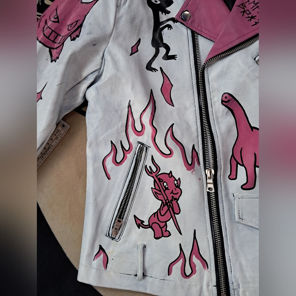 SOLD @MARKET  Fun kawaii goth custom hand painted OOAK faux leather jacket - Picture 6 of 15